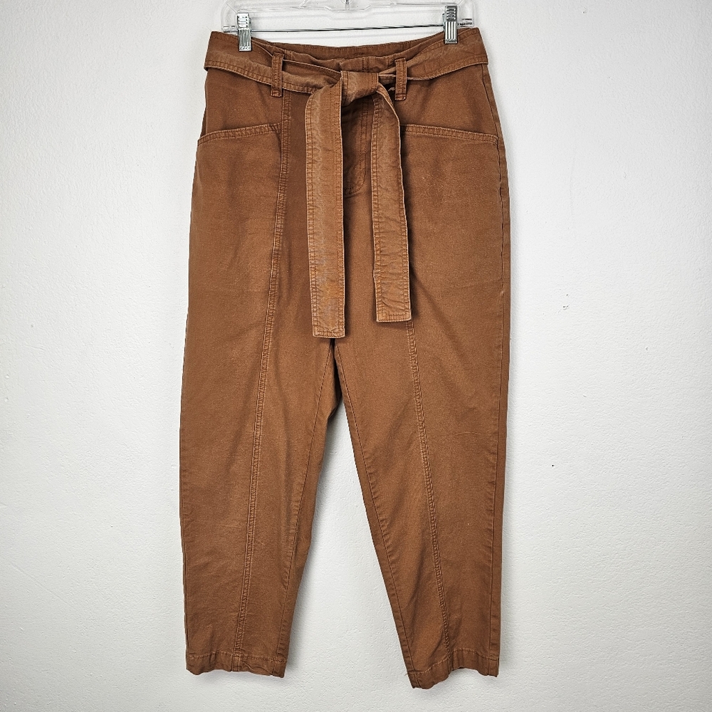 Cotton Blend Pants Zip Front Tie Belt Stretch Lagenlook Sz 8 By A New Day